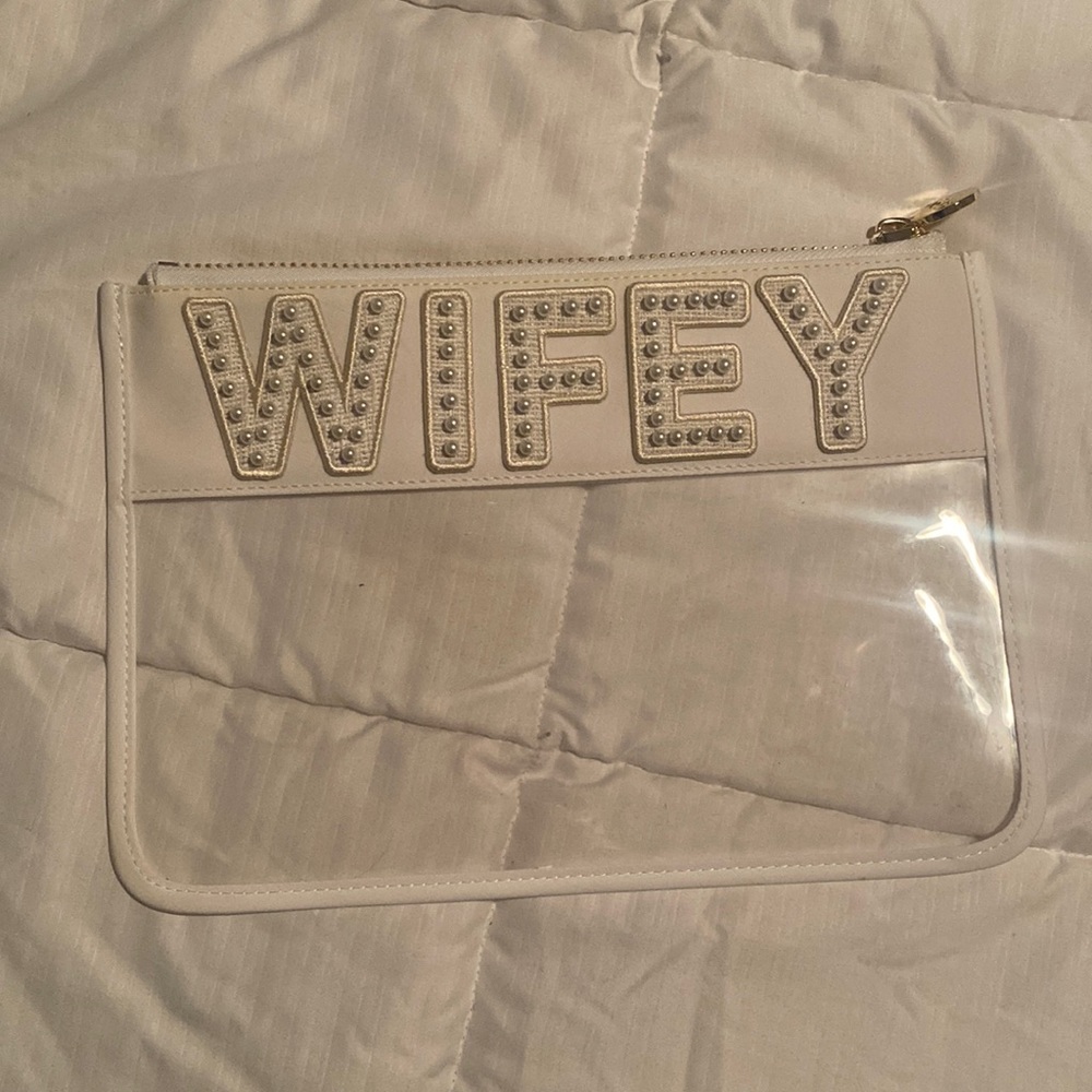 White Stoney Clover Wifey Bride Flat Pouch